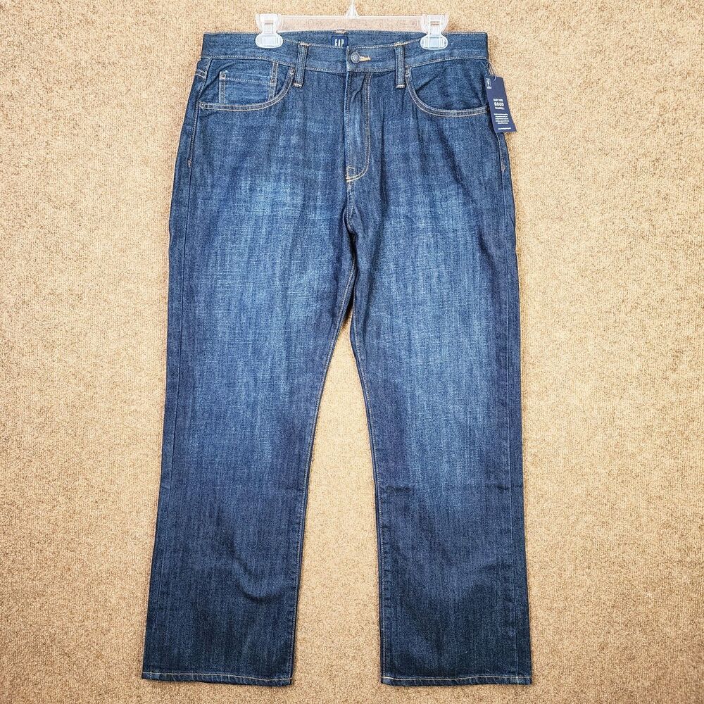NWT Gap Relaxed Indigo Jeans Denim 34x32 Men Dark Wash Blue 100% Cotton 12" Rise